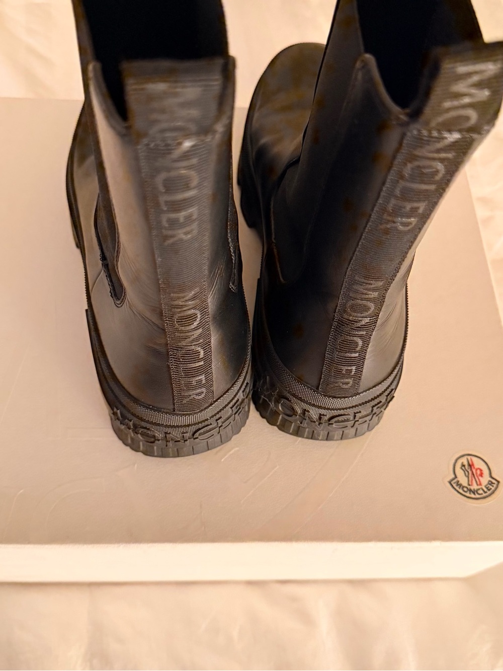 Moncler Black Leather Pull-Tab Chelsea Boots